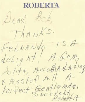 Kudos to Fernando from Roberta W